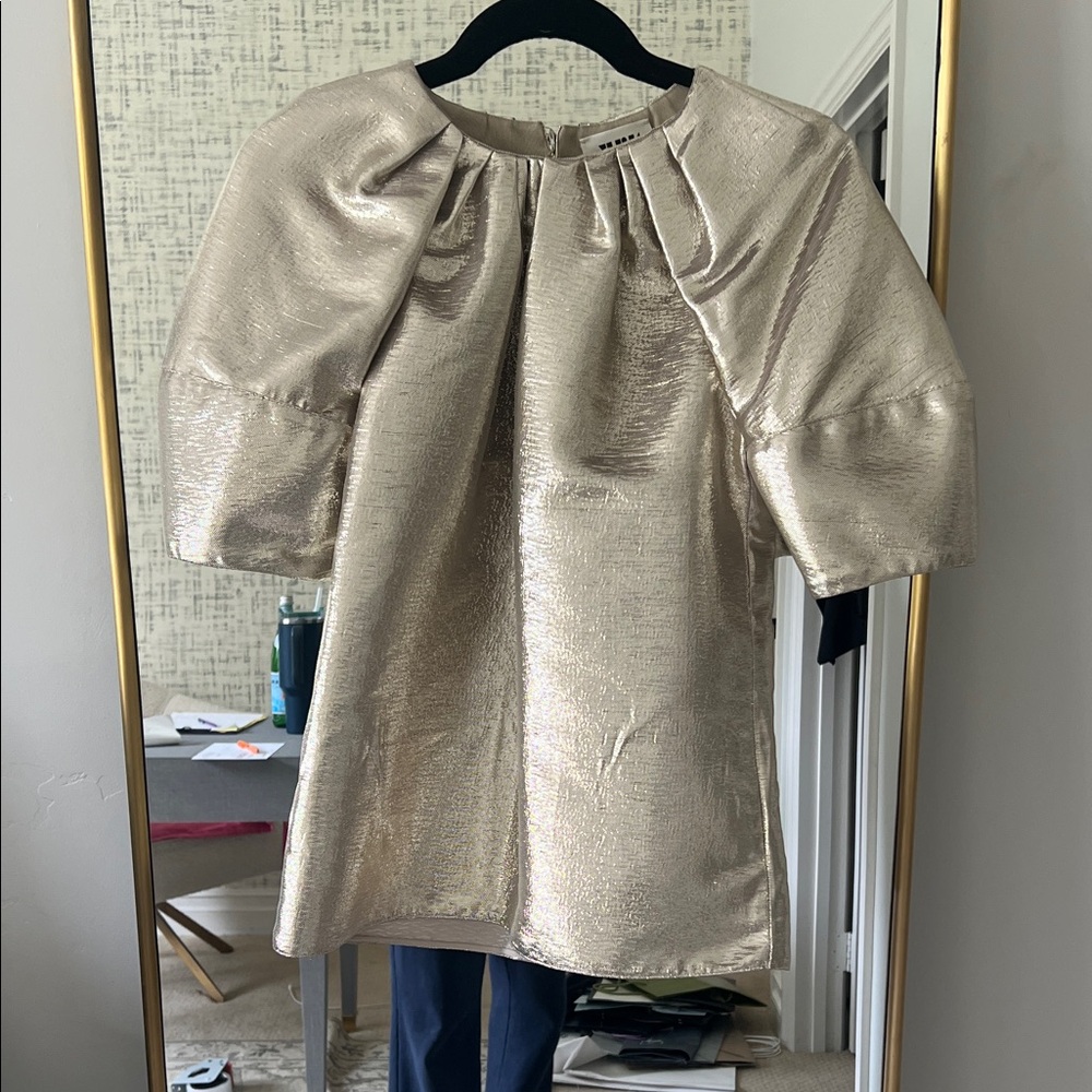 Metallic Gold Puff-Sleeve Women's Blazer Top